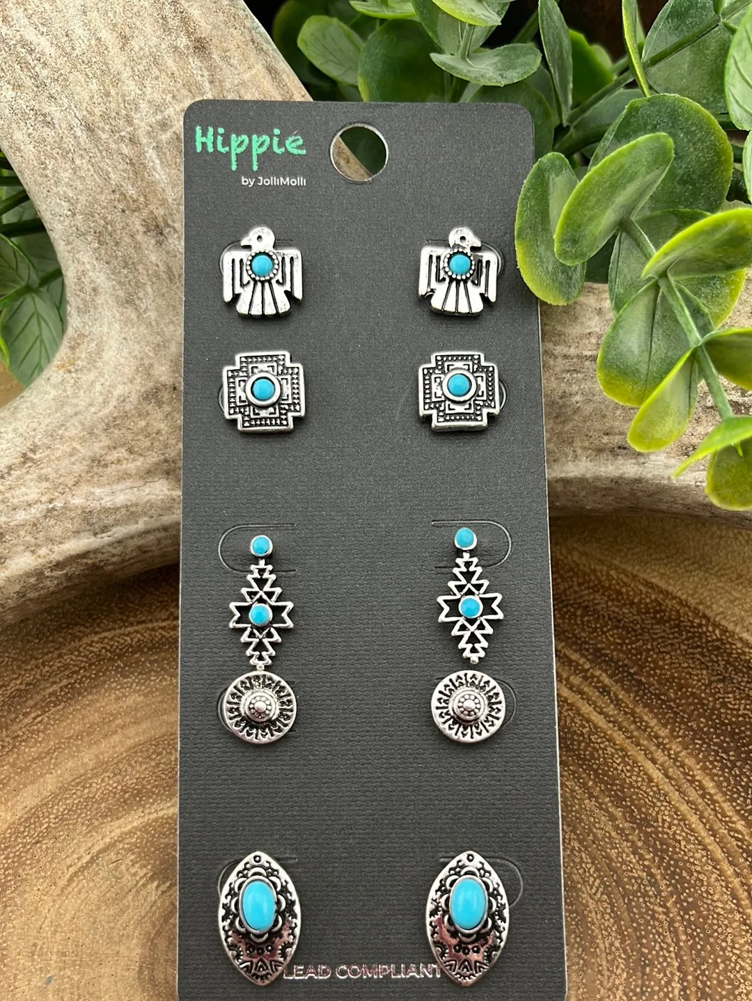 Bosque Aztec Thunderbird Stud Earring Set - 5 pairs